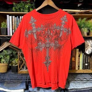 Vintage Y2K MMA Elite Tee Red Cross Angel Wings Alt Grunge Tee Shirt Mens Large